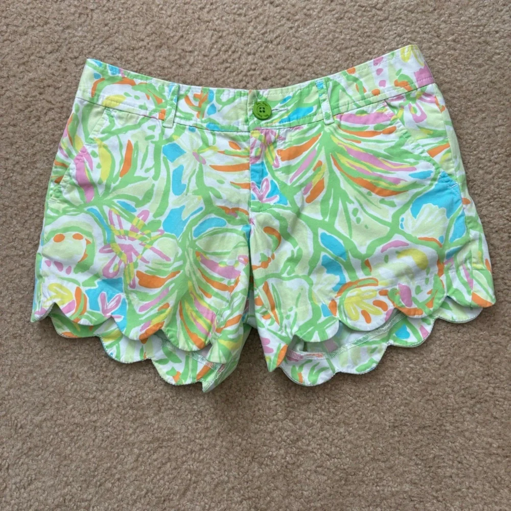 LILLY PULITZER Buttercup Shorts Shorley Blue Double Trouble Hem Sz 0 - Picture 1 of 9